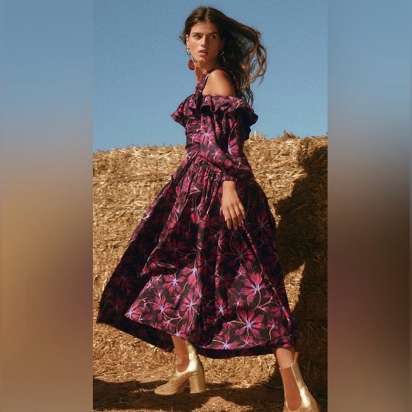 Ulla Johnson Caprice Floral Cold Shoulder Long Slv Cotton Dress (new) - Picture 2 of 9